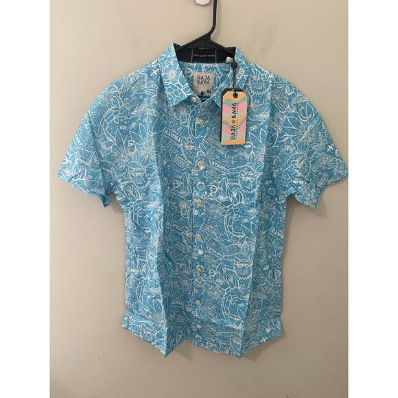 New BAJA LLAMA Button Up Short Sleeve Shirt Size Small - Picture 2 of 5